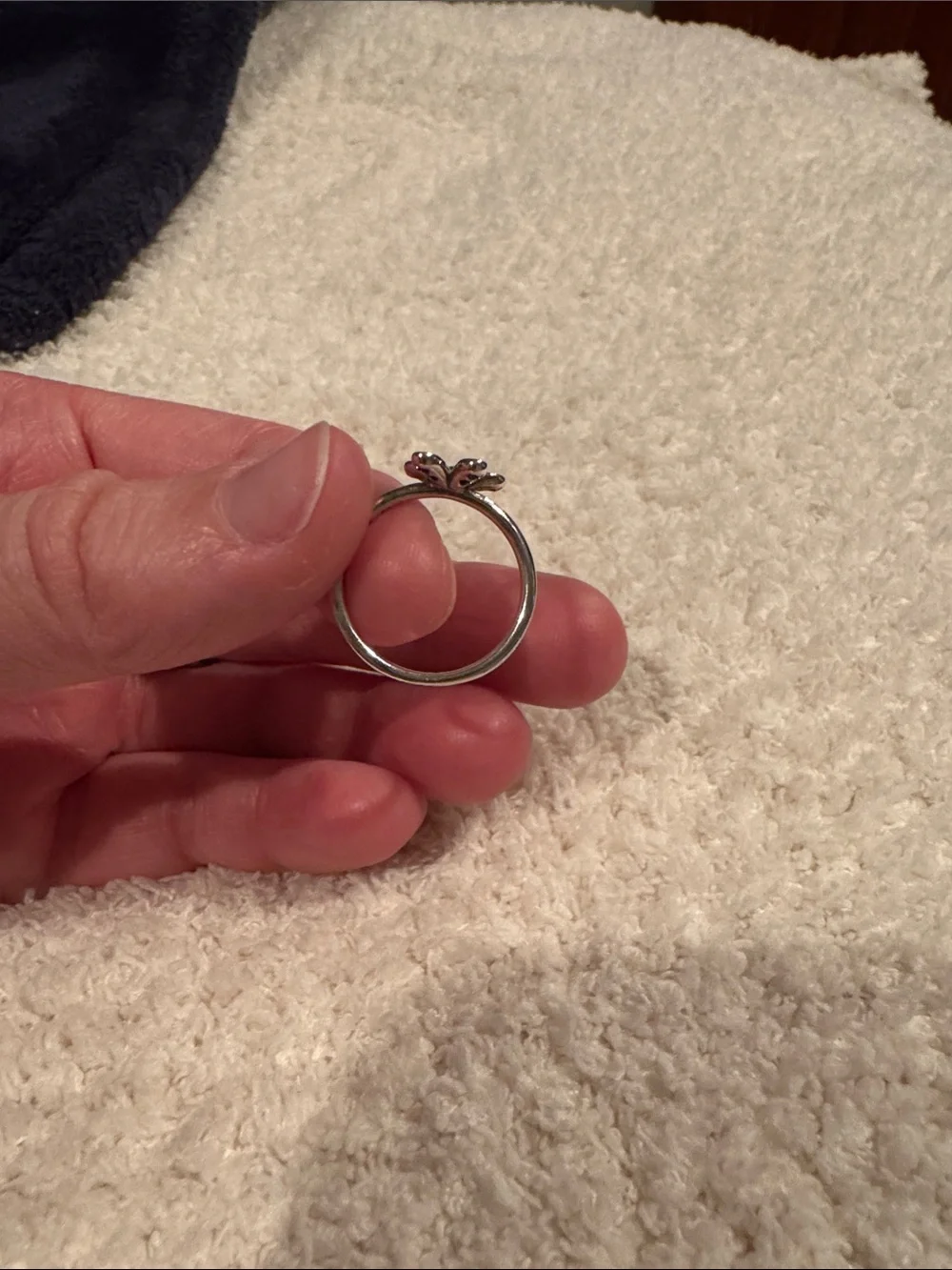 Delicate Pandora Sterling Silver Flower Ring with Clear Stones